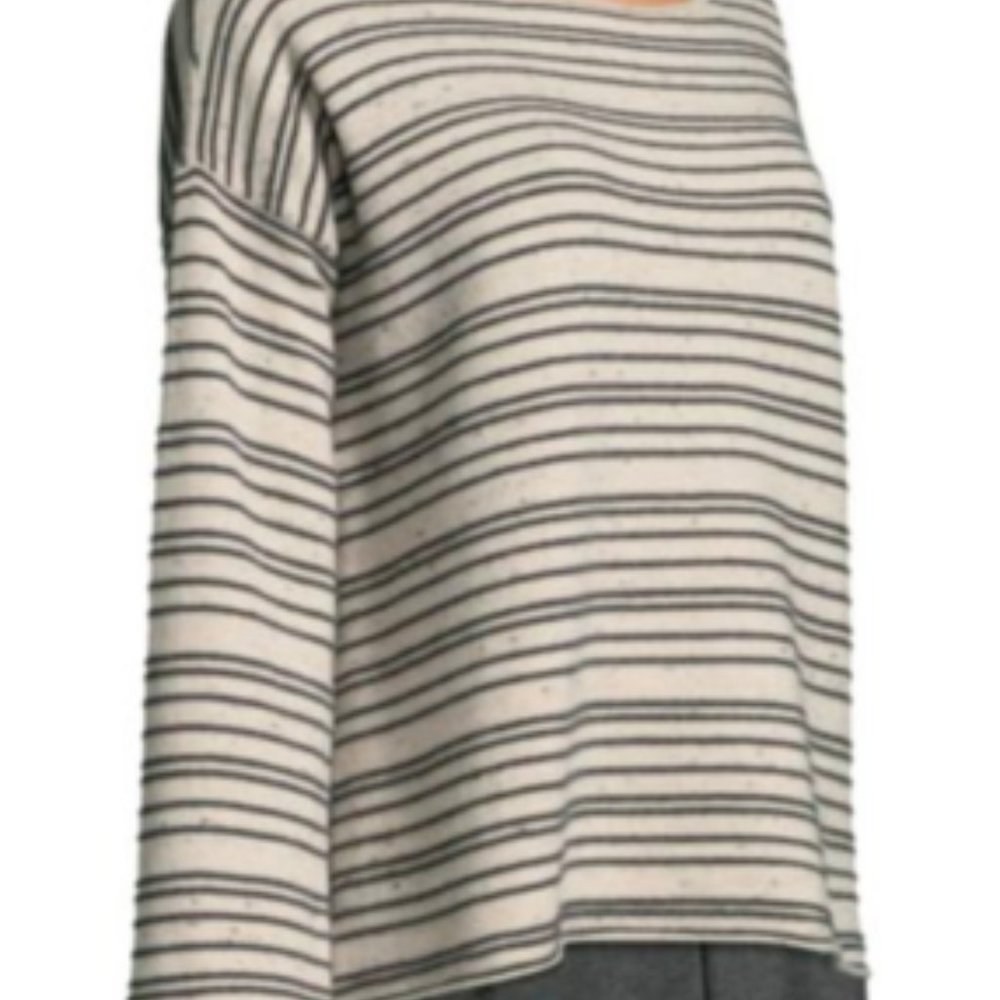 NWT Eileen Fisher Maple Oat Peppered Organic Cotton/Wool Boat Neck Top - Picture 3 of 8